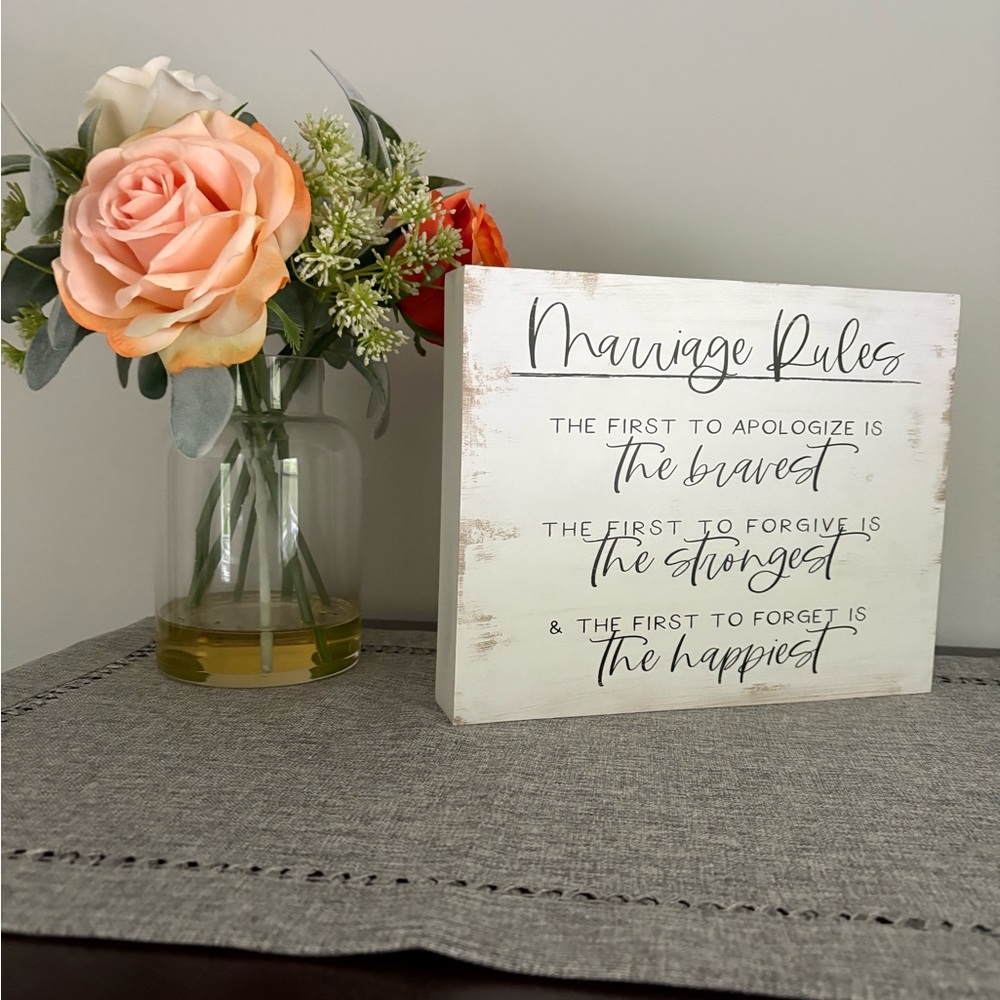 Marriage Rules Wood Sign - White Rustic Wall Decor with Script